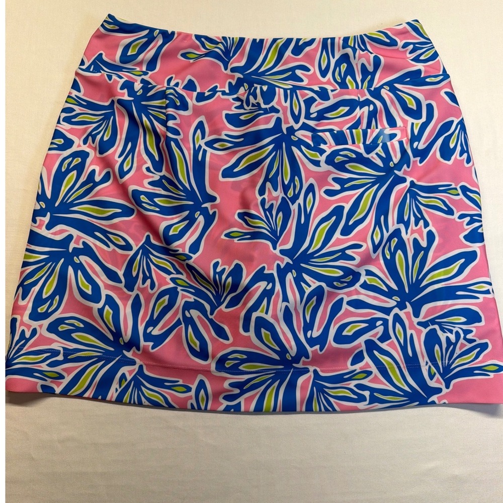 Katherine Way Golf Skort Set L Pink Blue Tropical Print Tennis Pickleball Resort - Picture 12 of 14